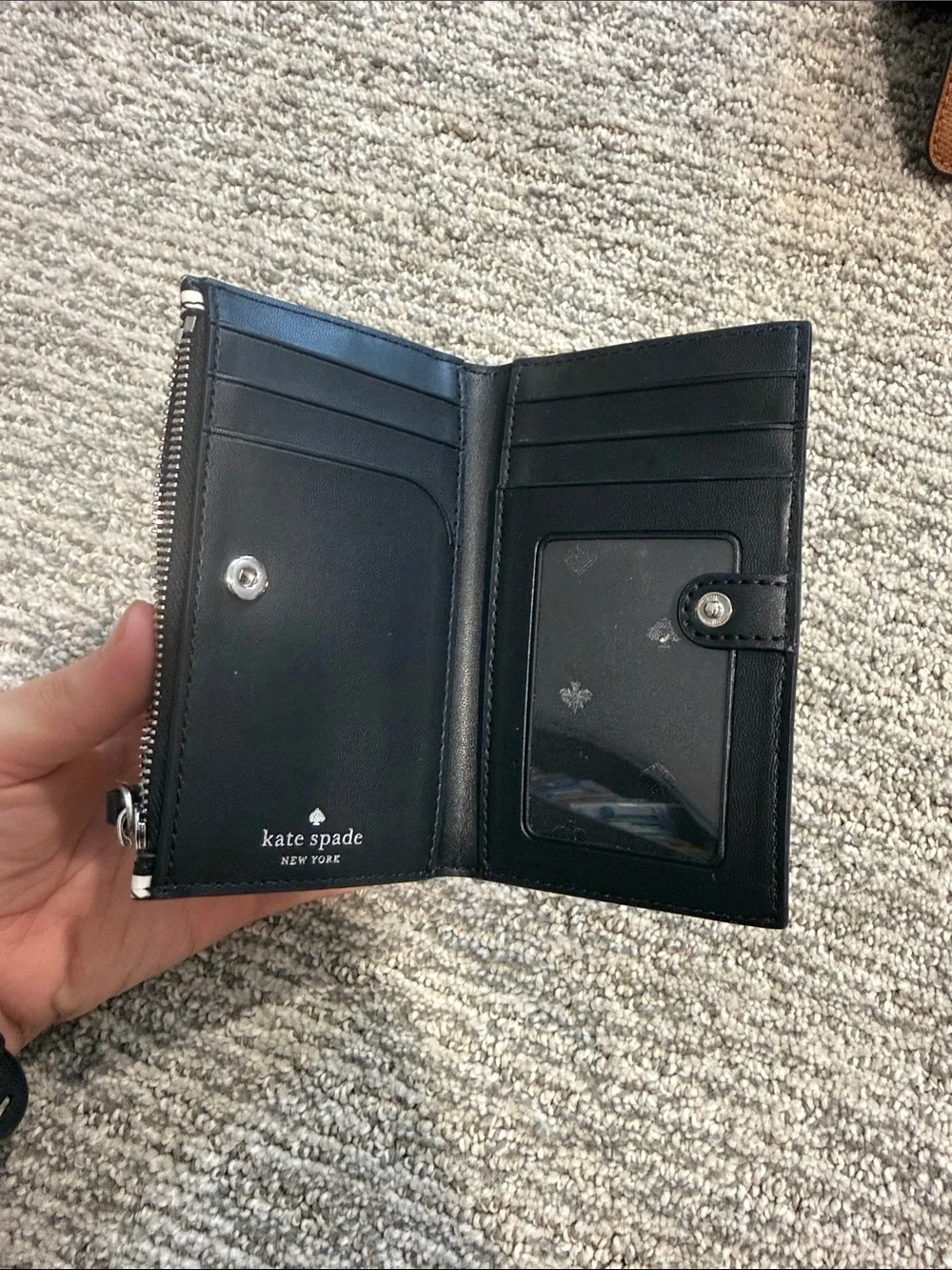 kate spade Black and Cream Floral Zip Card Holder